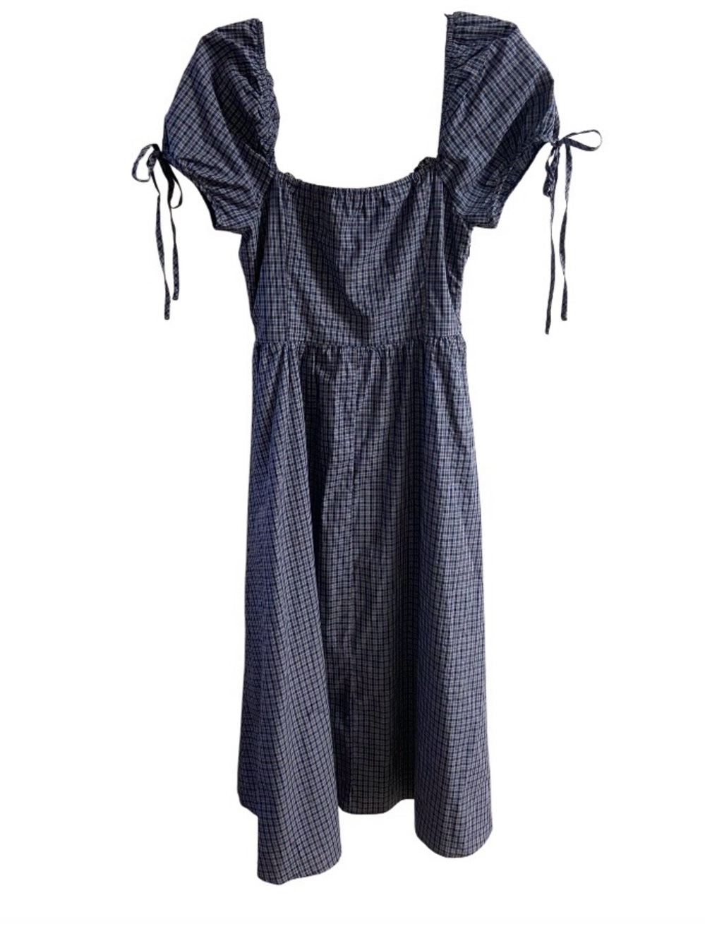 Cider Navy Checked Puff-Sleeve Midi Dress Large NWT - Picture 3 of 10